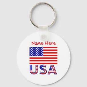 Usa American Flag Red Personalized Mens T Shirt Key Ring