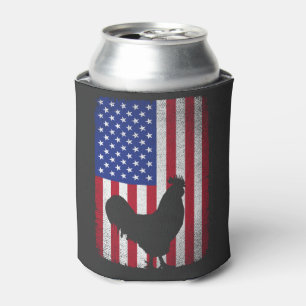 USA American Flag Rooster Lover 4th of July Can Cooler
