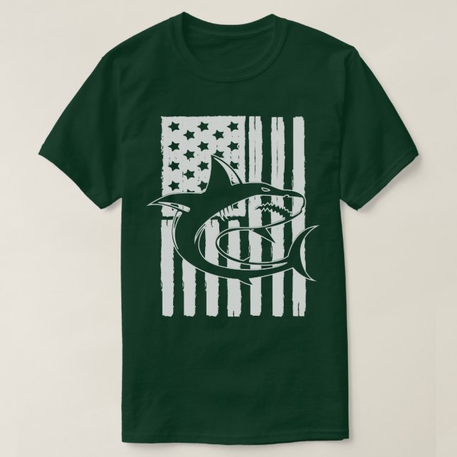 USA American Flag Shark Theme Idea For Fish Lovers T-Shirt (Design Front)