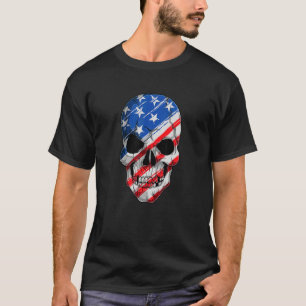 Usa American Flag Skeleton Skull  Patriot Flag Sku T-Shirt