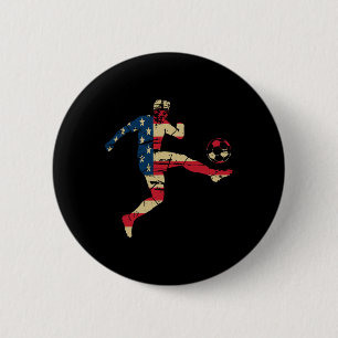 Usa American Flag Soccer Player Silhouette Patriot 6 Cm Round Badge