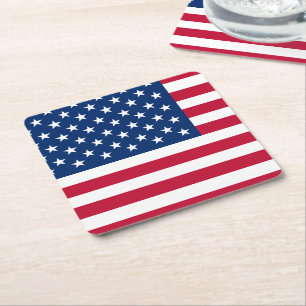 USA American Flag Stars and Stripes Square Paper Coaster