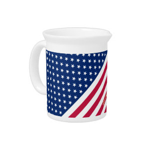 USA American Flag Stars Stripes Custom Monogrammed Pitcher