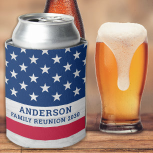 USA American Flag Stars Stripes Patriotic Family  Can Cooler