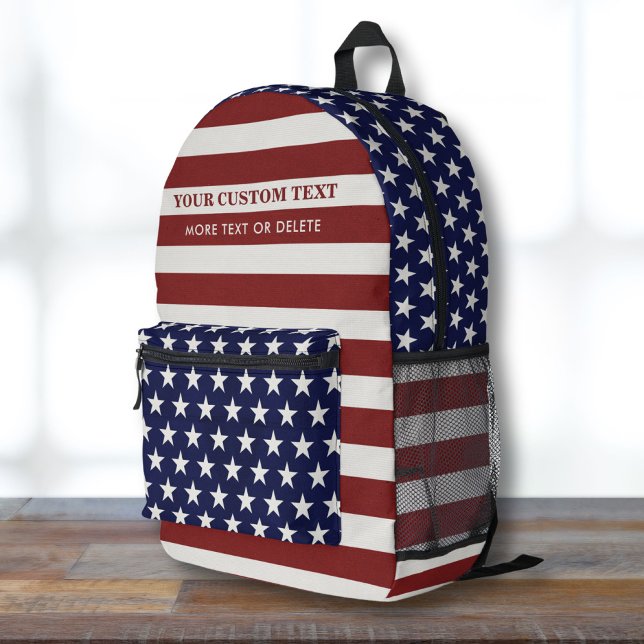USA American Flag Stars Stripes Personalised Text  Printed Backpack (Creator Uploaded)
