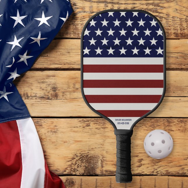 USA American Flag Stars, Stripes Your Custom Text Pickleball Paddle (Creator Uploaded)