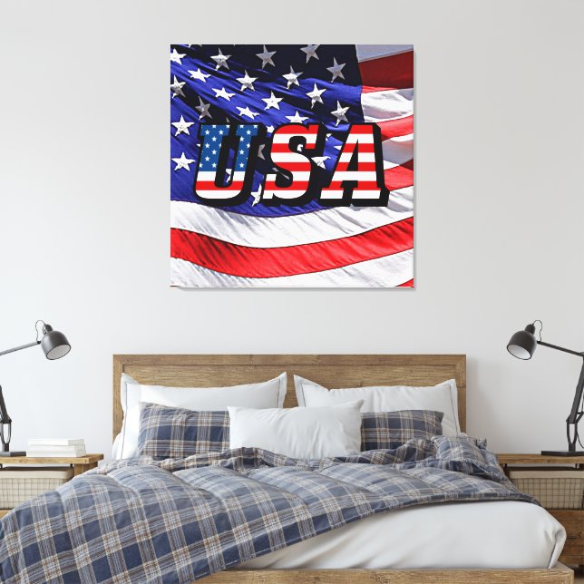 USA - American Flag Stretched Canvas Print (Insitu(Bedroom))