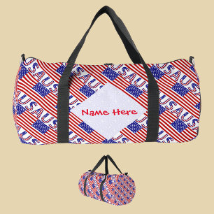USA American Flag Tíled Red Personalisation Duffle Bag
