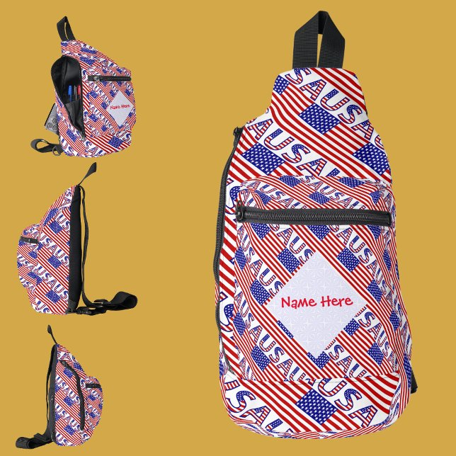 USA American Flag Tíled Red Personalisation  Sling Bag (Creator Uploaded)
