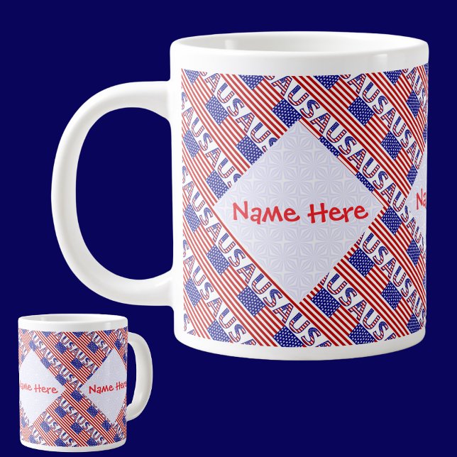 USA American Flag Tiled Red Personalised  Large Coffee Mug (Creator Uploaded)