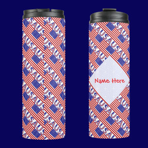 USA American Flag Tiled Red Personalised Thermal Tumbler