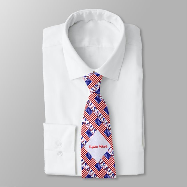USA American Flag Tiled Red Personalised  Tie (Tied)