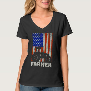 USA American Flag Tractors Farming T-Shirt