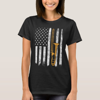 Usa American Flag Trombone - Trombonist Music Love T-Shirt