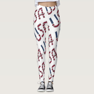 USA American Flag Typography Pattern Leggings
