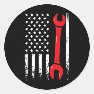 Usa American Flag Vintage Mechanic Wrench 4th Of J Classic Round Sticker