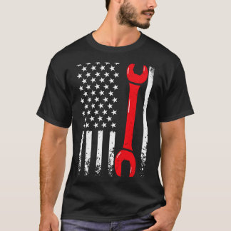 Usa american flag vintage mechanic wrench 4th of T-Shirt