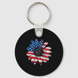 Usa American Flag Vintage Sunflower Happy 4th Of J Key Ring