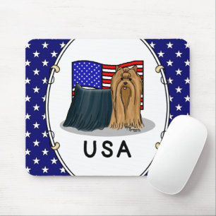 USA American Flag Yorkshire Terrier (Yorkie) Dog Mouse Pad