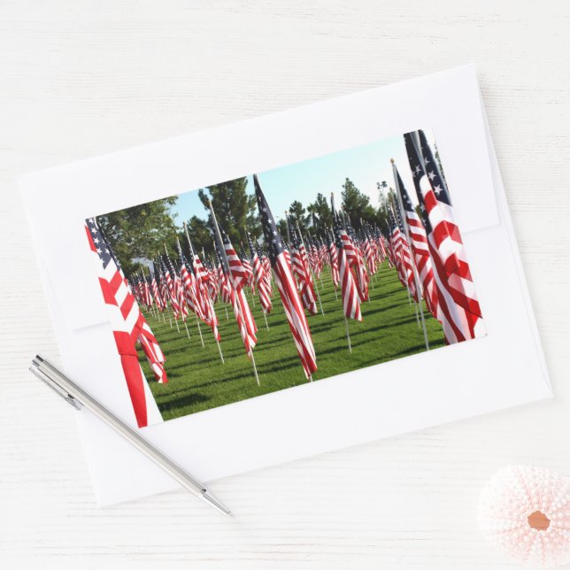USA American Flags Memorial Rectangular Sticker (Envelope)