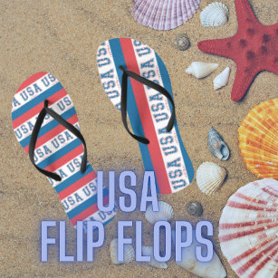 USA American Patriot Red White Blue Stars Stripes Jandals