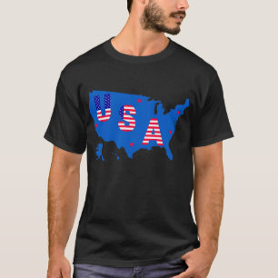 USA American Patriotic Map/ Flag Stars and Stripes T-Shirt