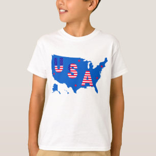 USA American Patriotic Map/ Flag Stars and Stripes T-Shirt