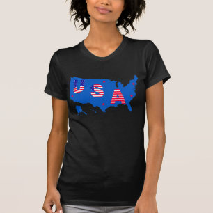 USA American Patriotic Map/ Flag Stars and Stripes T-Shirt