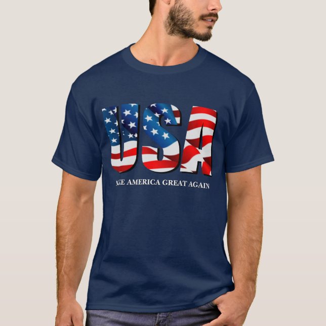 USA American patriotic red white blue flag T-Shirt (Front)