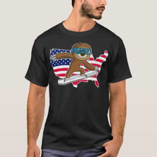 USA American Sloth Snowboarding Snowboard Gift Pre T-Shirt