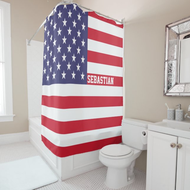 USA American Stars And Stripes Personalised Shower Curtain (In Situ)
