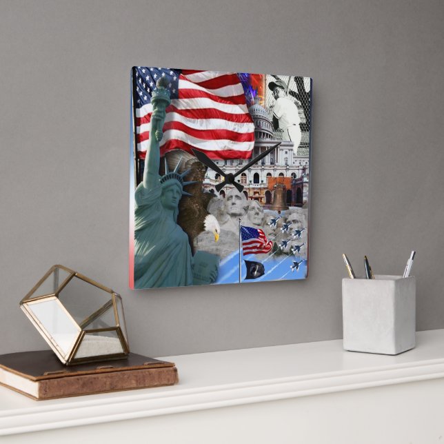 USA American Symbols Square Wall Clock (Office)
