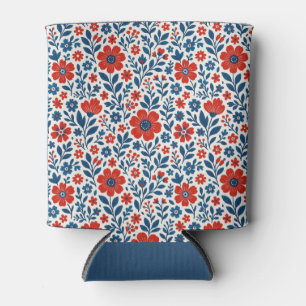 USA/American themed floral pattern Can Cooler