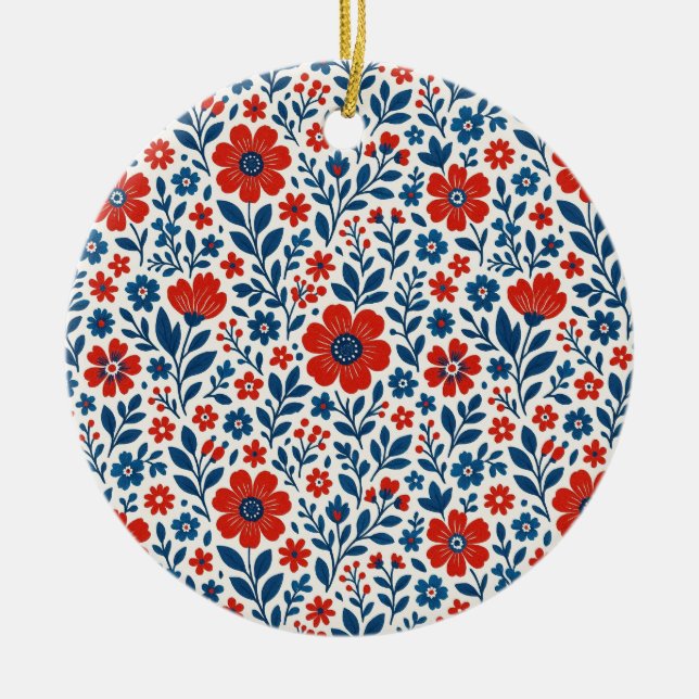 USA/American themed floral pattern Ceramic Tree Decoration (Front)