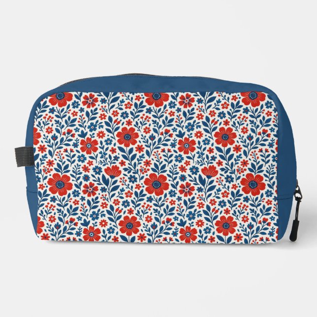 USA/American themed floral pattern Dopp Kit (Front)