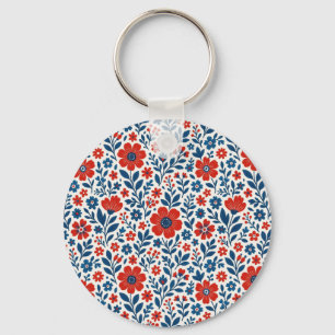 USA/American themed floral pattern Key Ring