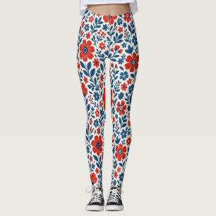 USA/American themed floral pattern Leggings