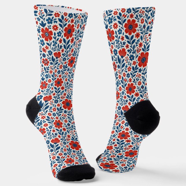 USA/American themed floral pattern Socks (Angled)