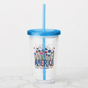 USA American Wildflowers Patriotic 4th of July Fun Acrylic Tumbler