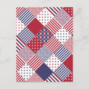 USA Americana Diagonal Red White & Blue Quilt Postcard