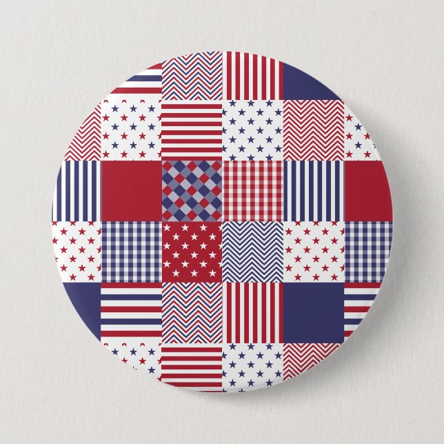USA Americana Patchwork Red White & Blue 7.5 Cm Round Badge (Front)