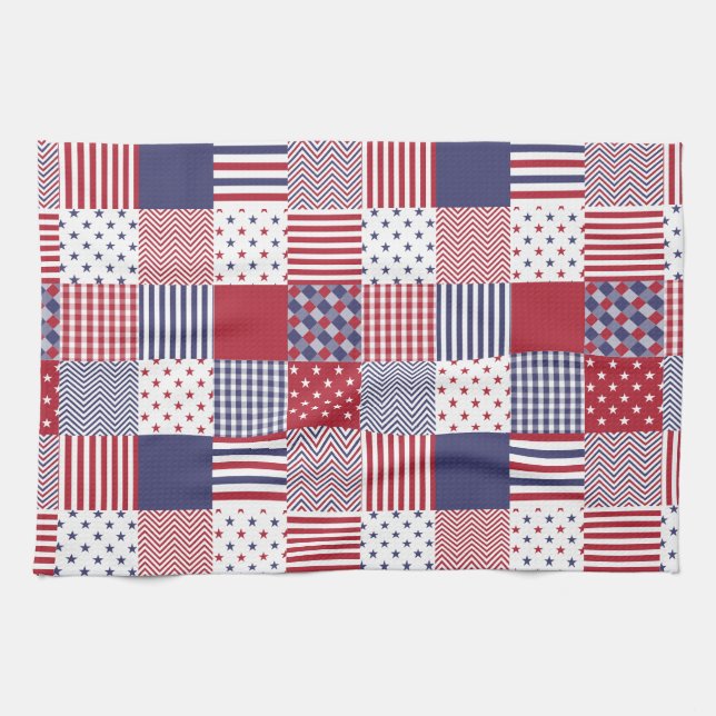 USA Americana Patchwork Red White & Blue Tea Towel (Horizontal)
