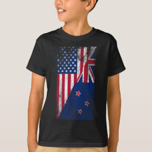 Usa & New Zealand Flags - Us Of America Kiwi, T-Shirt