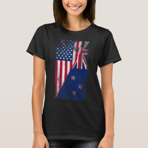Usa & New Zealand Flags - Us Of America Kiwi, T-Shirt
