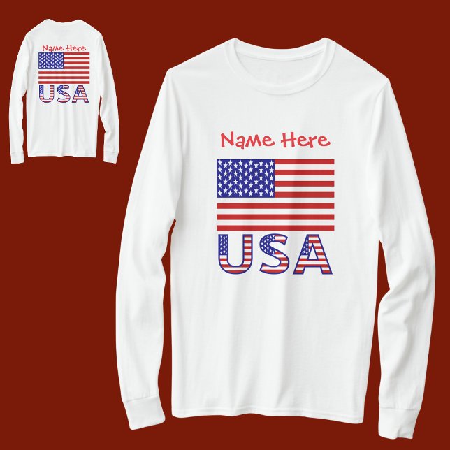 USA and American Flag Red Personalised Women's  T-Shirt (Creator Uploaded)