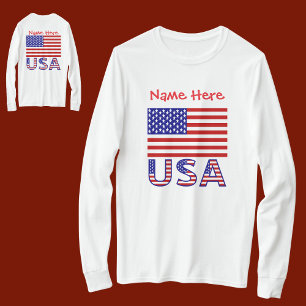 USA and American Flag Red Personalized Women's  T-Shirt