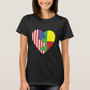 USA and Benin Flags Heart T-Shirt