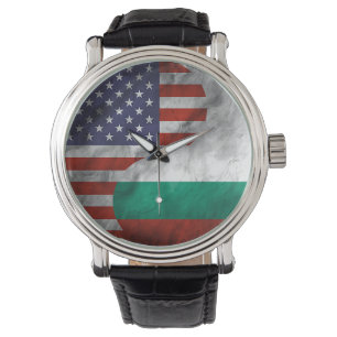USA and Bulgaria Dual Flag Yin Yang Wedding Gift Watch