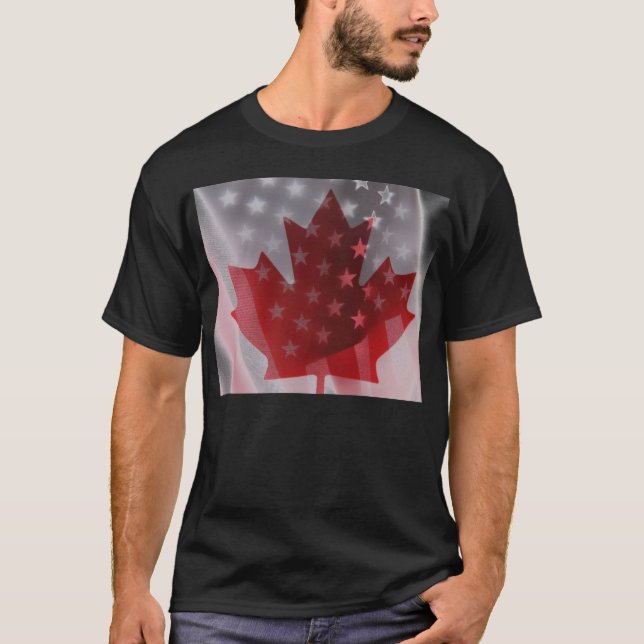 USA and Canada flags basic dark t-shirt (Front)