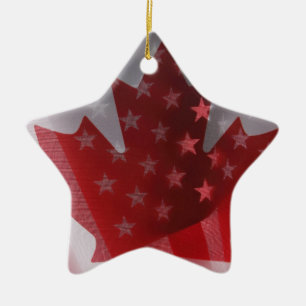 USA and Canada flags star ornament